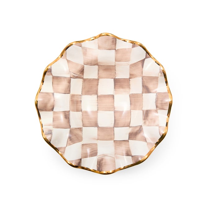 Mocha Check Ceramic Fluted Breakfast Bowl