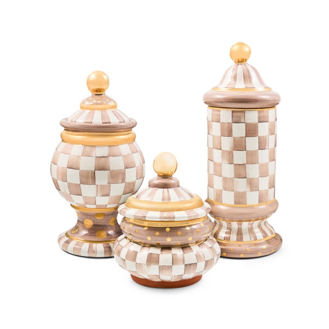 Mocha Check Ceramic Groovy Canister