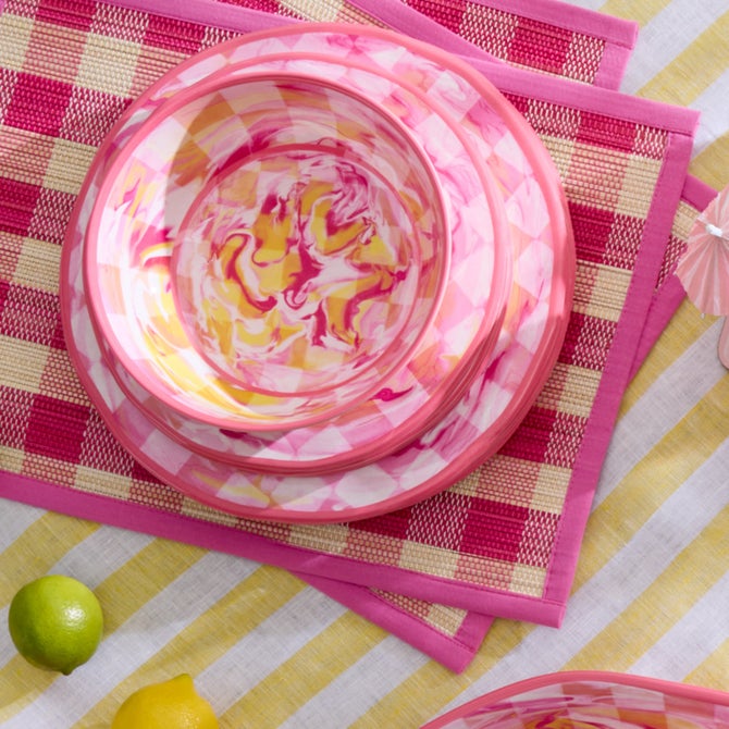 Pink Woven Check Straw Placemats, Set of 4