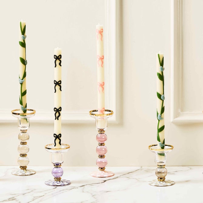 Violet Check Small Glass Candlestick
