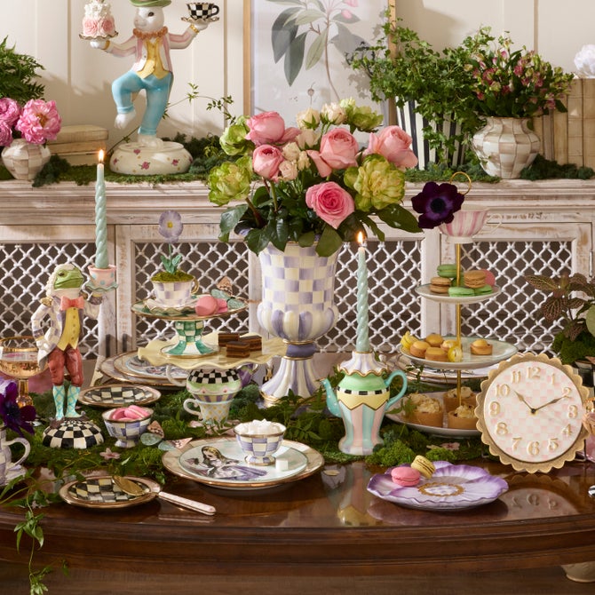 Violet Check Tabletop Pedestal Urn