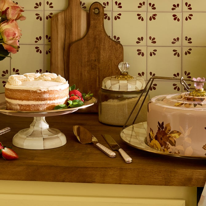 Mocha Check Bistro Cake Serving Set