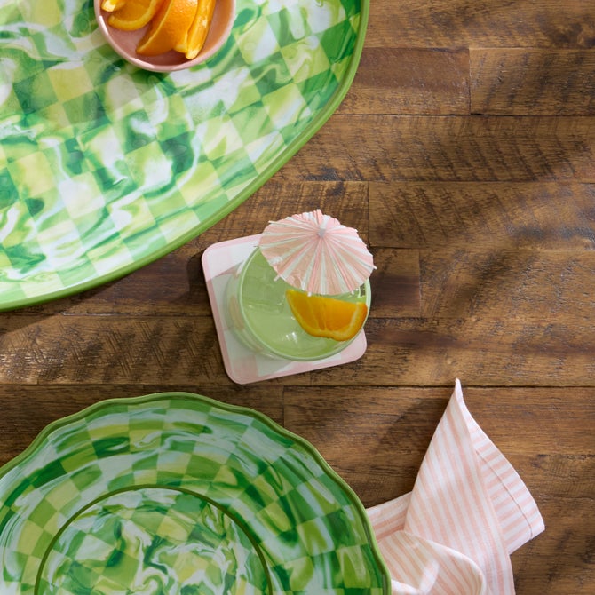 Green Check Acrylic Tumblers, Set of 4