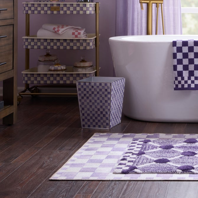 Violet Check Glass Waste Bin