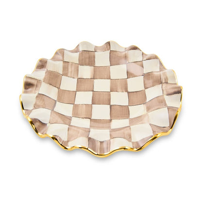 Mocha Check Ceramic Fluted Dessert Plate