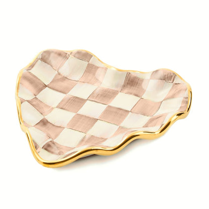 Mocha Check Ceramic Heart Plate