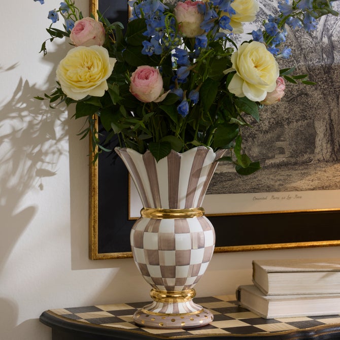 Mocha Check Ceramic Great Vase