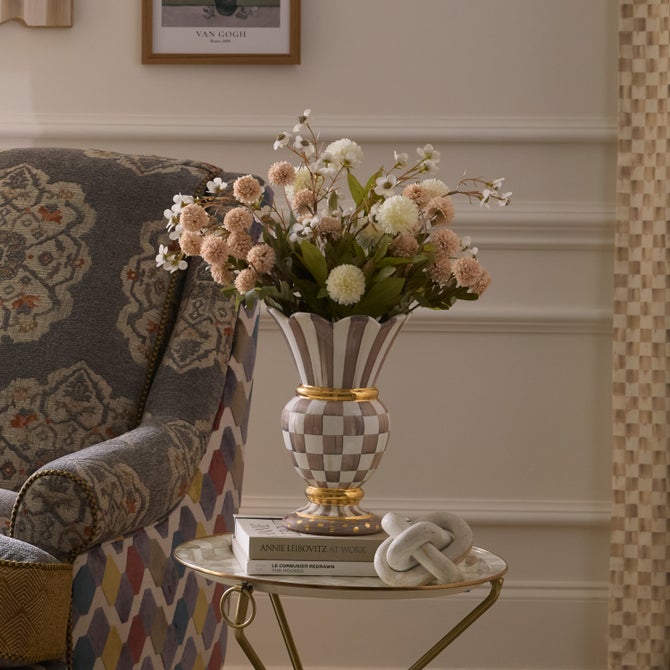 Mocha Check Ceramic Great Vase