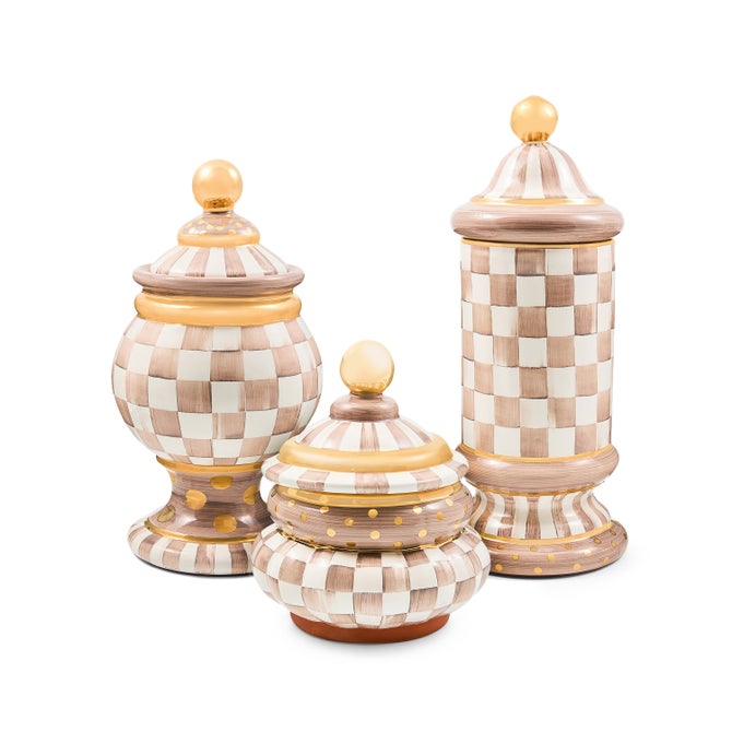 Mocha Check Ceramic Column Canister