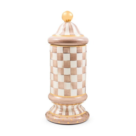 Mocha Check Ceramic Column Canister