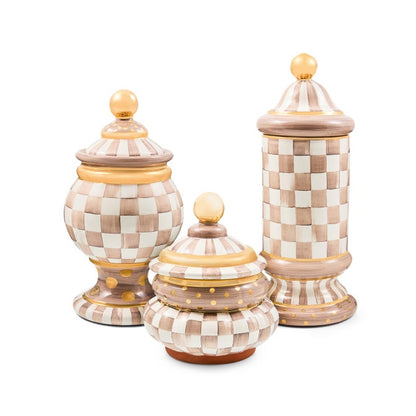 Mocha Check Ceramic Groovy Canister