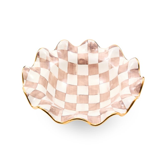 Mocha Check Ceramic Fluted Serving Bowl
