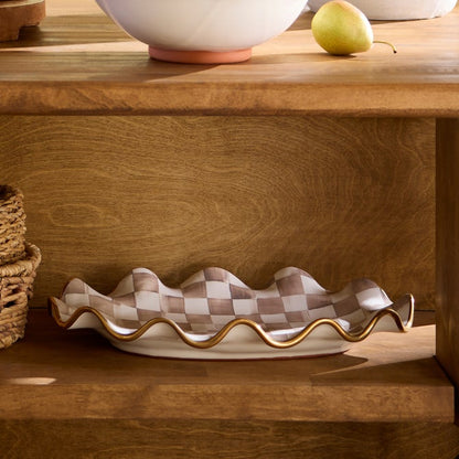 Mocha Check Ceramic Serving Platter