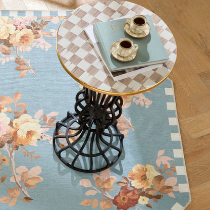 Mocha Check Pedestal Accent Table