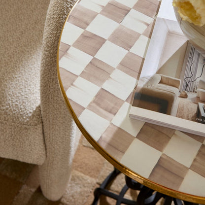 Mocha Check Pedestal Accent Table