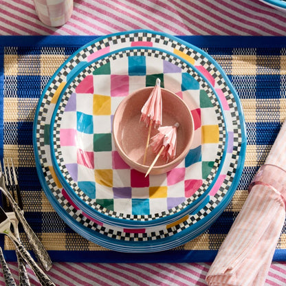 Blue Woven Check Straw Placemats, Set of 4