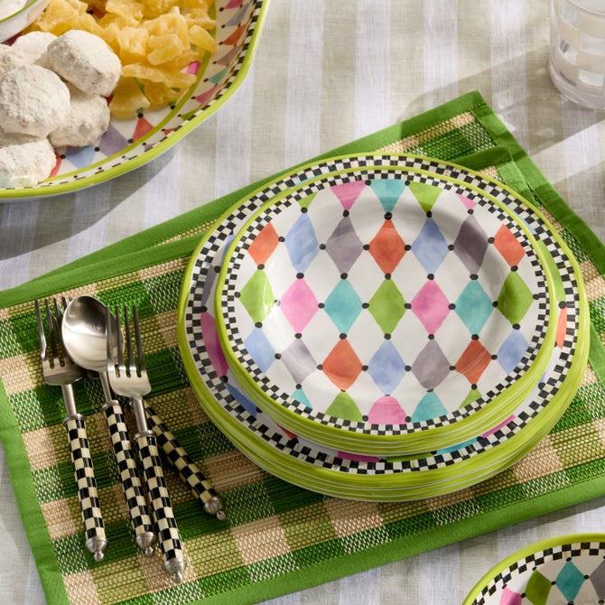 Green Woven Check Straw Placemats, Set of 4