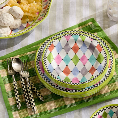 Green Woven Check Straw Placemats, Set of 4