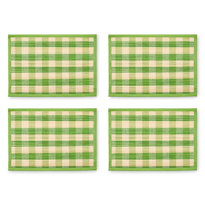 Green Woven Check Straw Placemats, Set of 4