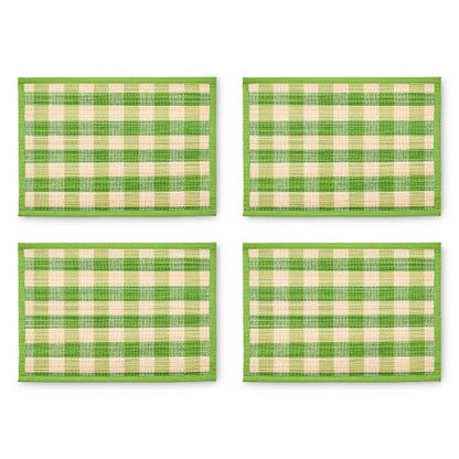 Green Woven Check Straw Placemats, Set of 4