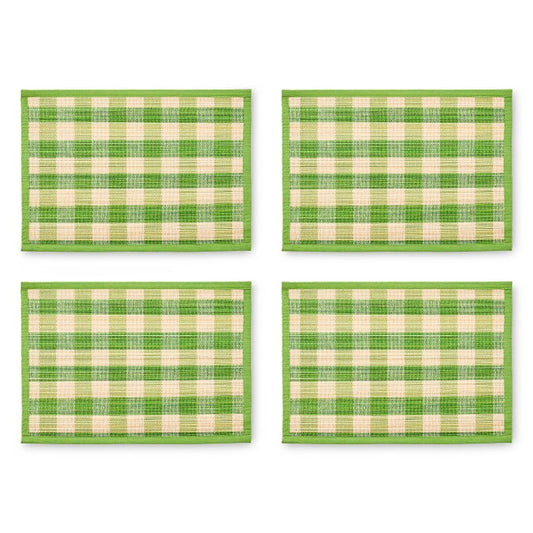 Green Woven Check Straw Placemats, Set of 4
