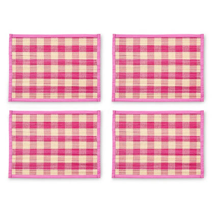 Pink Woven Check Straw Placemats, Set of 4