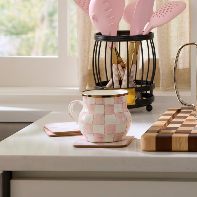 Rosy Check Cork Back Coasters, Set of 4