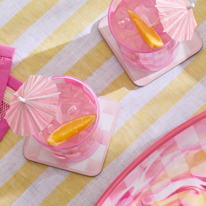Rosy Check Cork Back Coasters, Set of 4