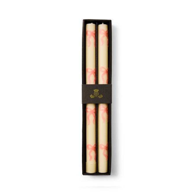 Pink Bow Dinner Candles, Set of 2