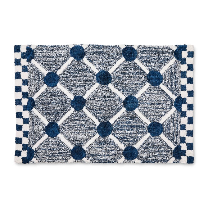 Navy Lattice & Dot Bath Rug