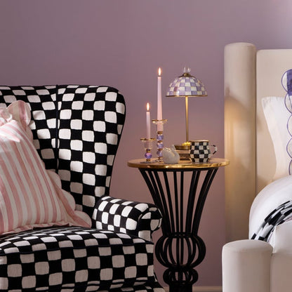 Violet Check Small Glass Candlestick