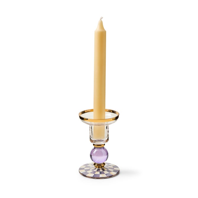 Violet Check Small Glass Candlestick