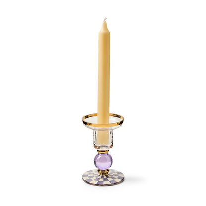 Violet Check Small Glass Candlestick