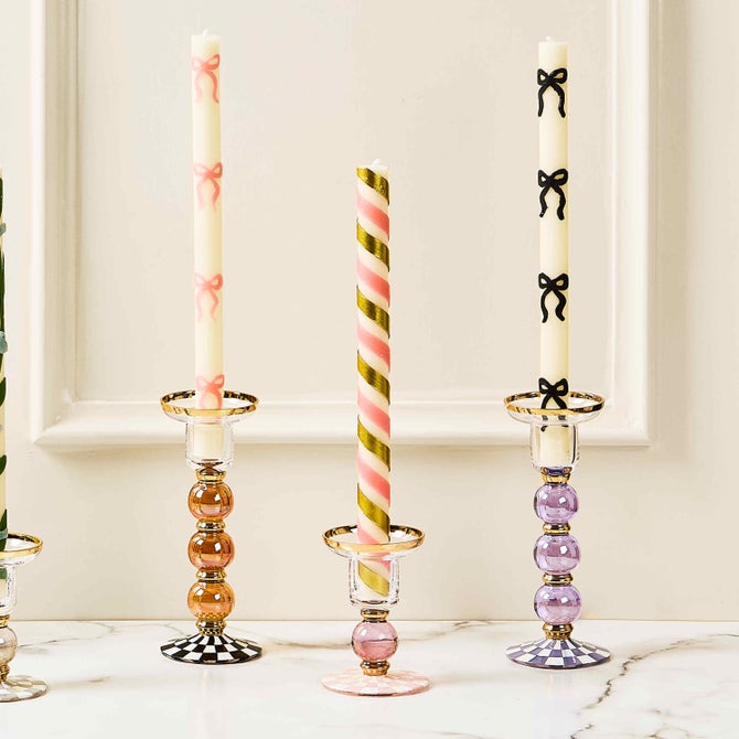 Violet Check Large Glass Candlestick