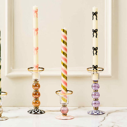 Violet Check Large Glass Candlestick