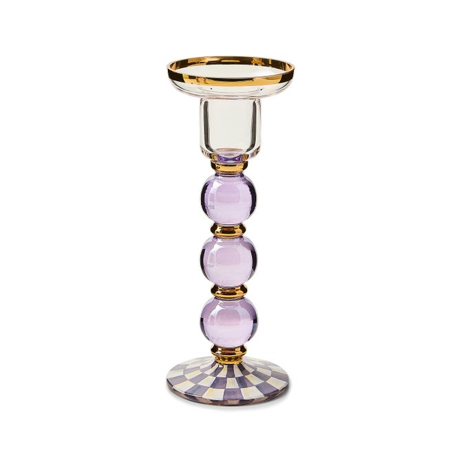 Violet Check Large Glass Candlestick