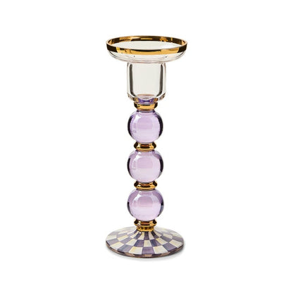 Violet Check Large Glass Candlestick