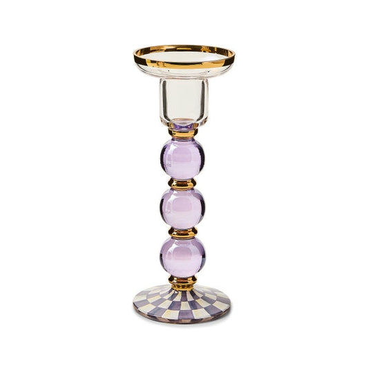 Violet Check Large Glass Candlestick