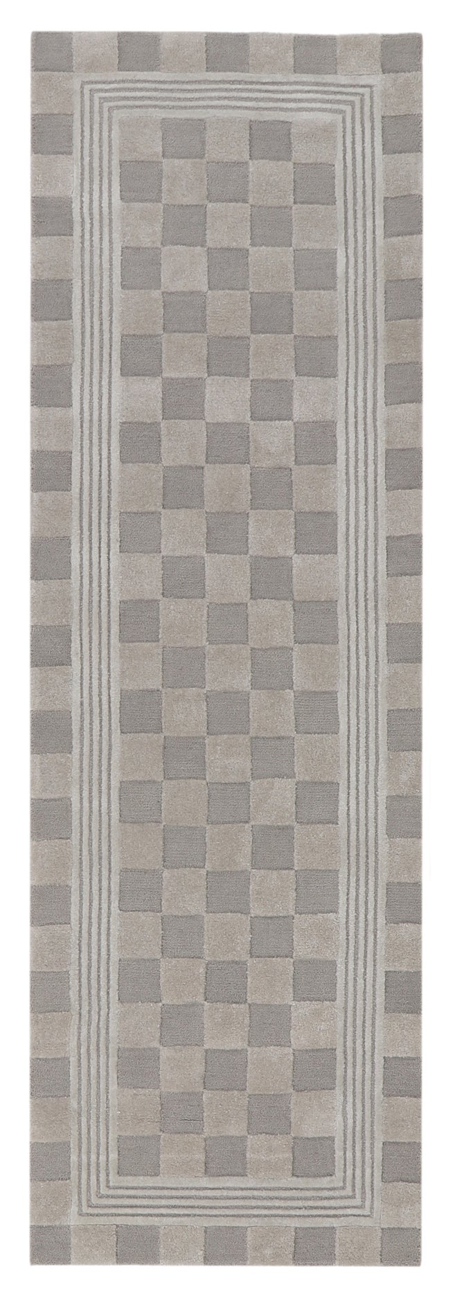 Light Grey Tonal Check 2'6" x 8' Rug