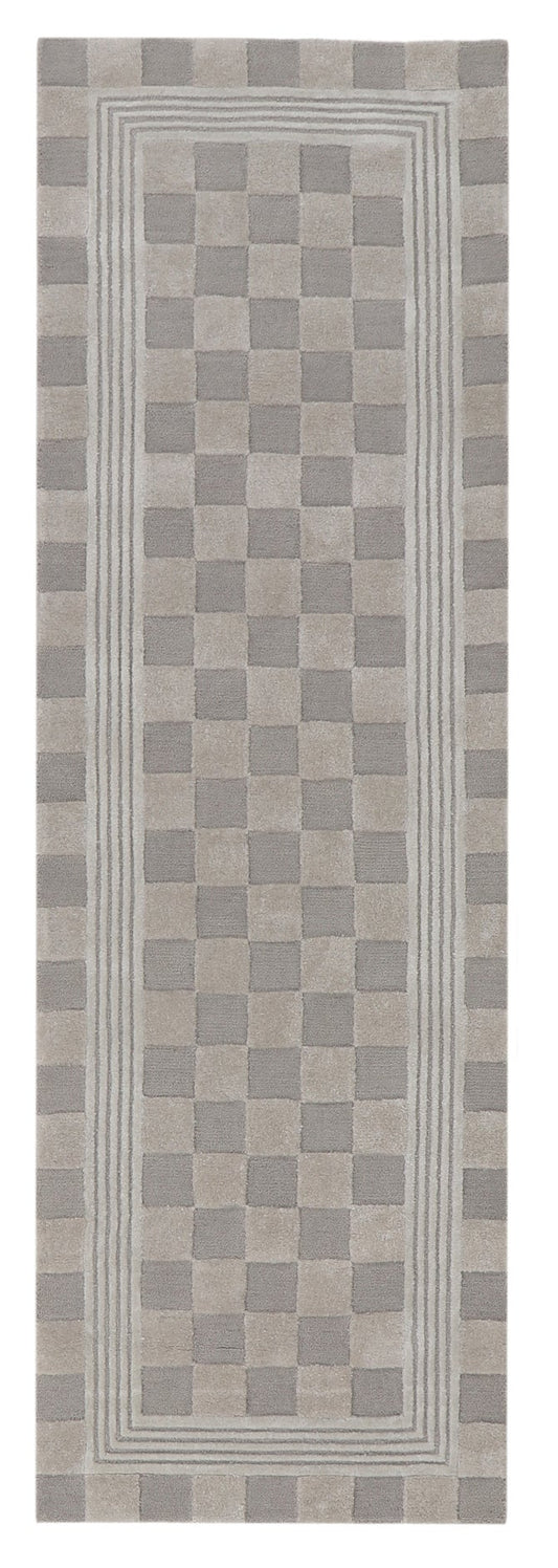 Light Grey Tonal Check 2'6" x 8' Rug