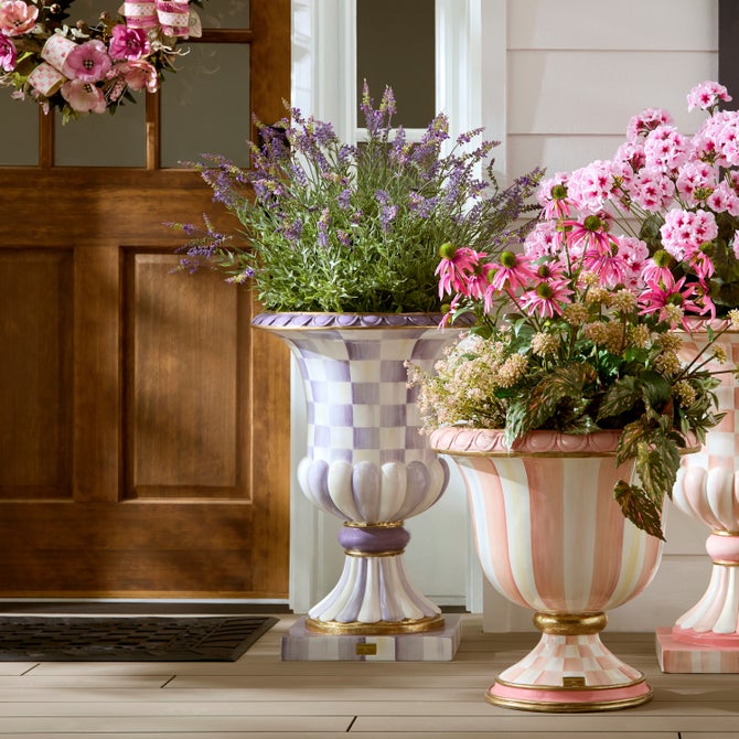 Violet Check Pedestal Urn