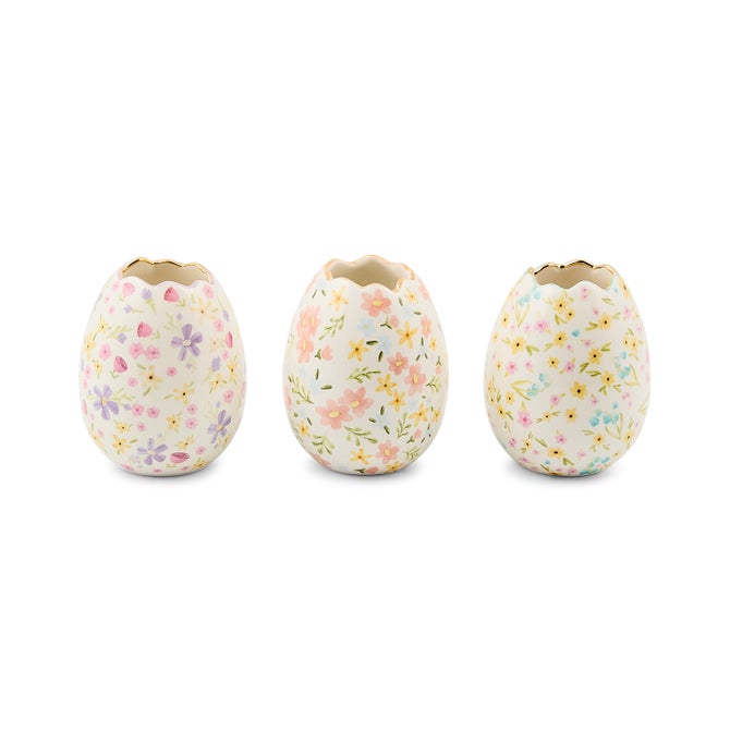 Posie Patch Ceramic Egg Vases, Set of 3
