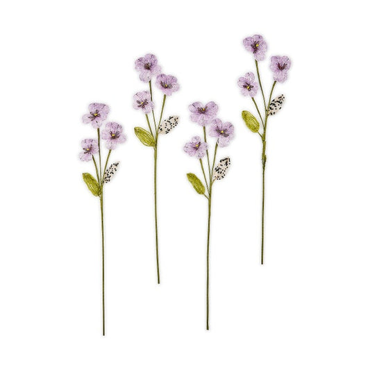 Purple Pansy Beaded Flower Stems, Set of 4