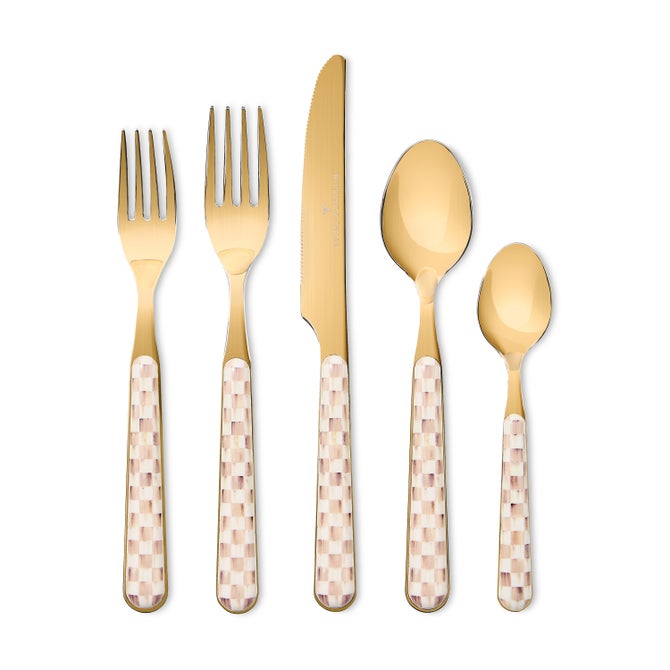 Mocha Check Bistro Flatware 5 Piece Place Setting