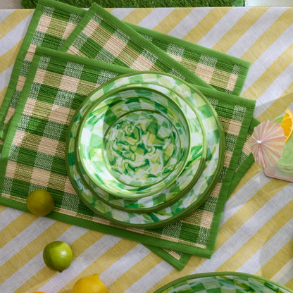 Green Marble Check Melamine Dinner Plates, Set of 4