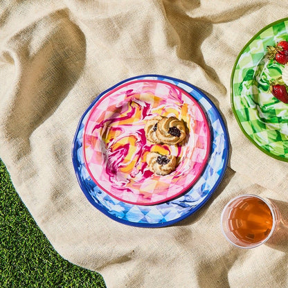 Pink Marble Check Melamine Salad Plates, Set of 4
