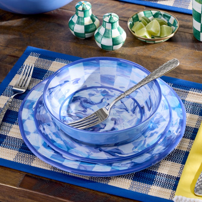 Blue Marble Check Melamine Small Bowls, Set of 4