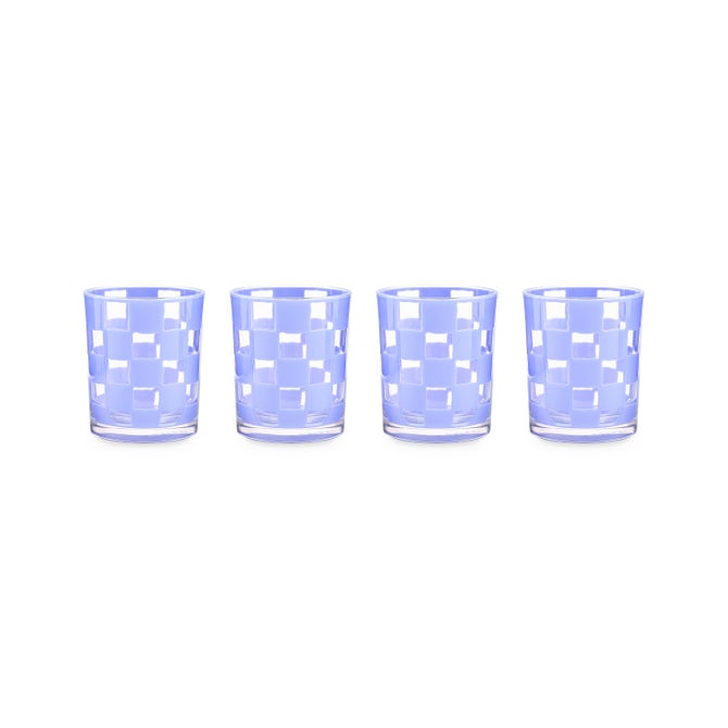 Blue Check Acrylic Tumblers, Set of 4