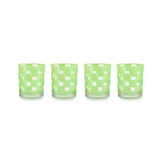 Green Check Acrylic Tumblers, Set of 4