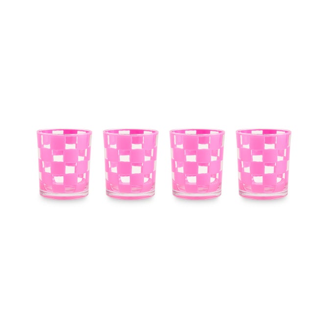 Pink Check Acrylic Tumblers, Set of 4